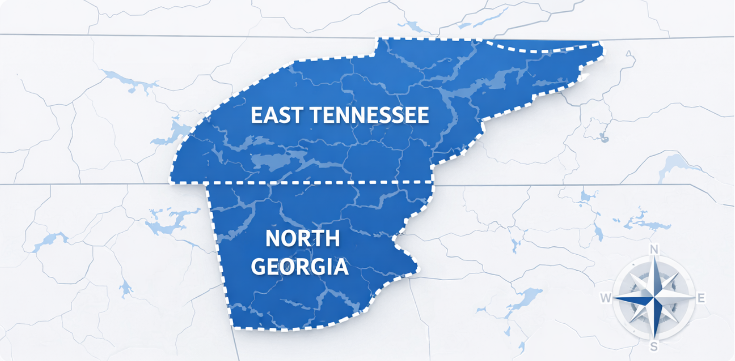 Map Highlighting East Tennessee and North Georgia
